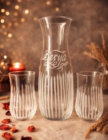 Kişiye Özel Kaligrafi Desenli Sürahi ve Bardak Set