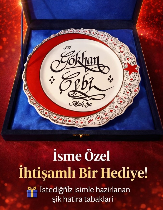 Kişiye Özel Kaligrafi Türk Bayrağı Desenli Tabak