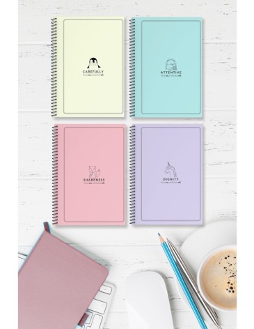 4'lü Set (2 Çizgili 2 Çizgisiz) Spiralli A5 Kalın Karton Kapak Pastel Seri 96 Sayfa Defter Çek Kopart Sayfa Mikro Perforaj