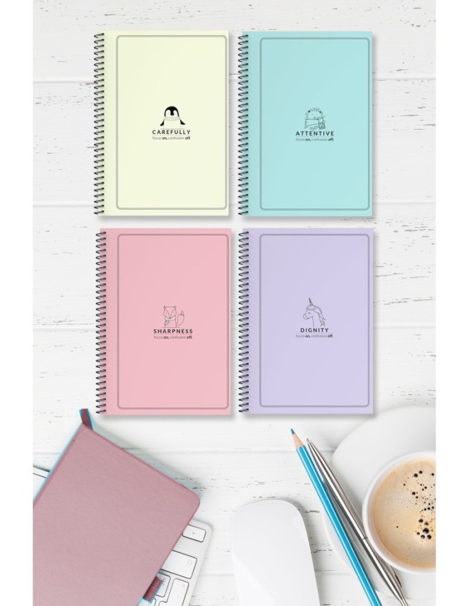 4'lü Set (2 Çizgili 2 Çizgisiz) Spiralli A5 Kalın Karton Kapak Pastel Seri 96 Sayfa Defter Çek Kopart Sayfa Mikro Perforaj