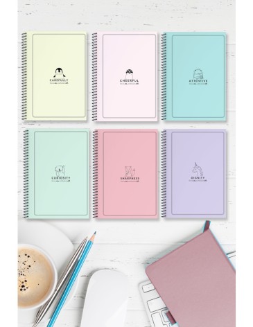 6'lı Set (2* Çizgili-Çizgisiz-Kareli) Spiralli A5 Kalın Karton Kapak Pastel Seri 96 Sayfa Defter Çek Kopart Sayfa Mikro Perforaj